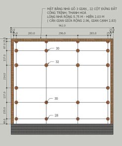 Alternative view of Nhà 3 gian 22 cột có cột đồng trụ
